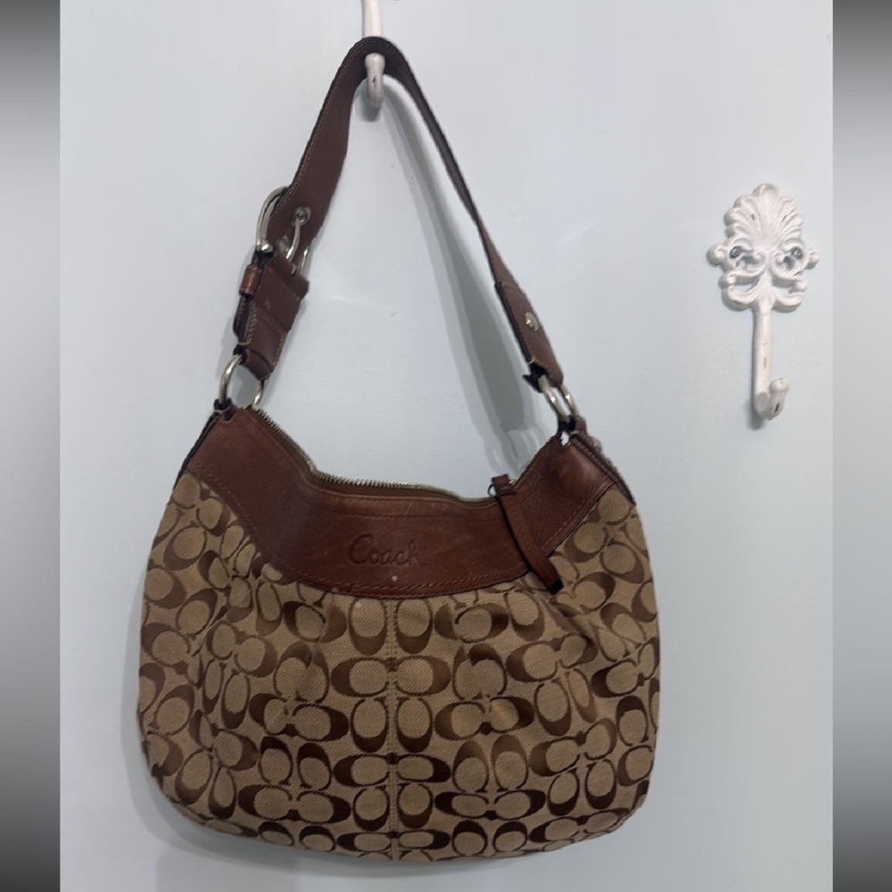 Coach Signature Brown and Leather Hobo Bag